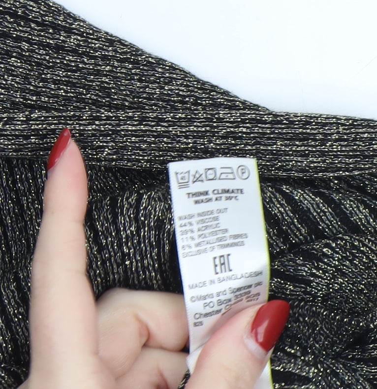 Marks and Spencer Women’s Black Metallic Ribbed V-Neck Jumper Size 14