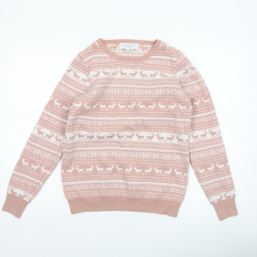 Next Womens Pink Fair Isle Knit Jumper UK 12 Winter Pullover