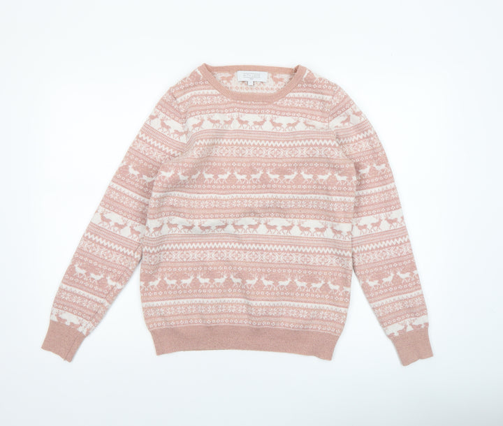 Next Womens Pink Fair Isle Knit Jumper UK 12 Winter Pullover