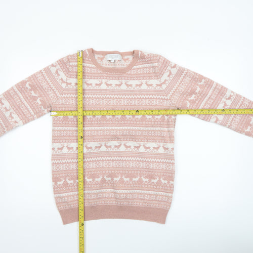 Next Womens Pink Fair Isle Knit Jumper UK 12 Winter Pullover