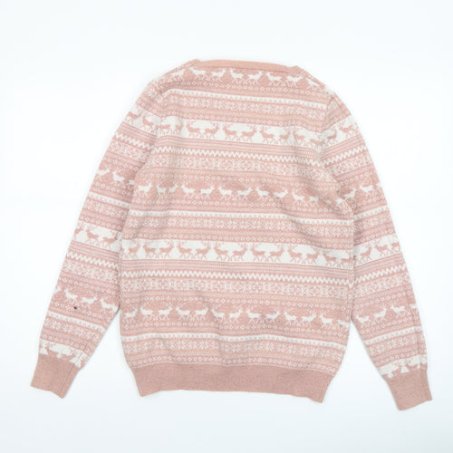 Next Womens Pink Fair Isle Knit Jumper UK 12 Winter Pullover