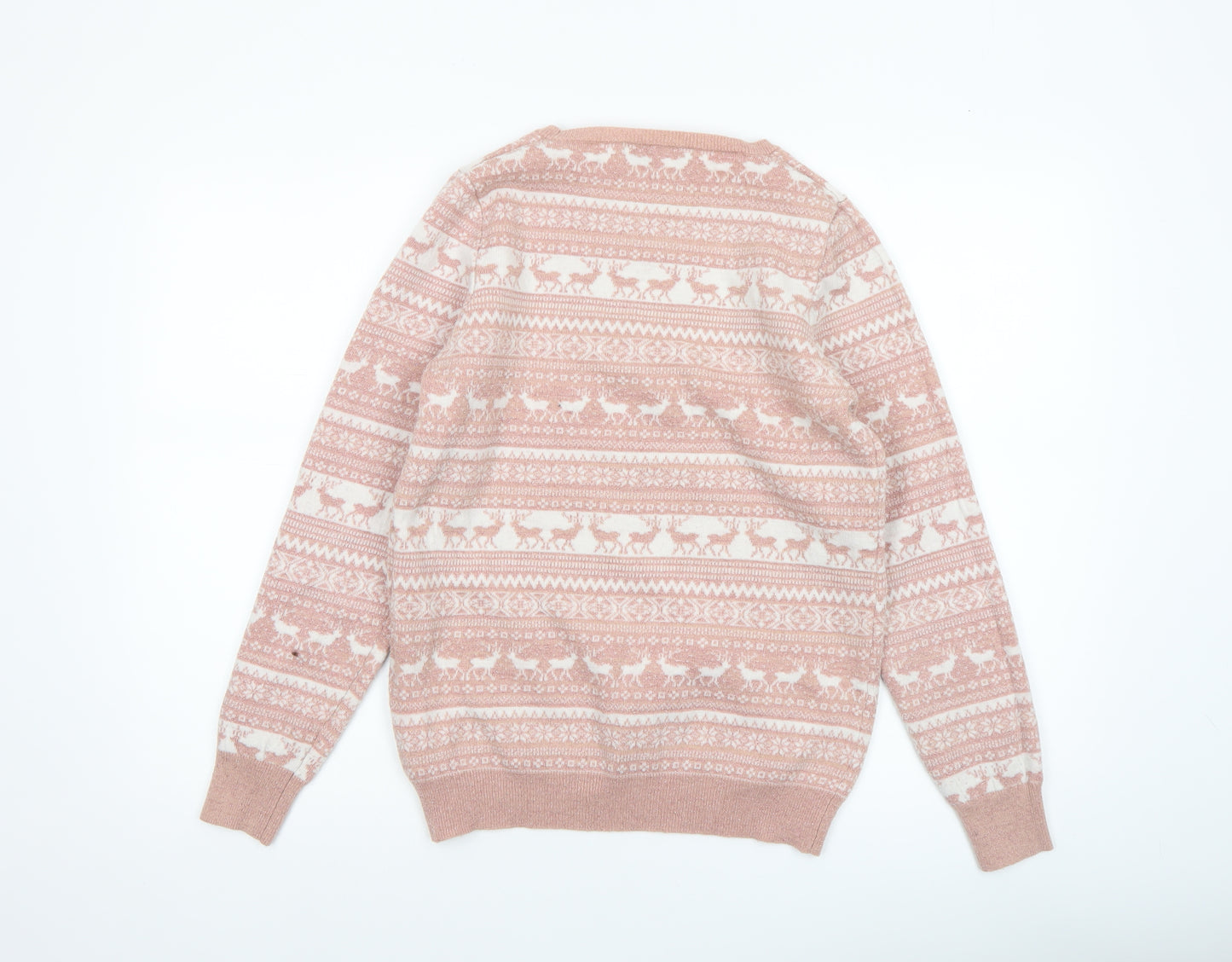 Next Womens Pink Fair Isle Knit Jumper UK 12 Winter Pullover
