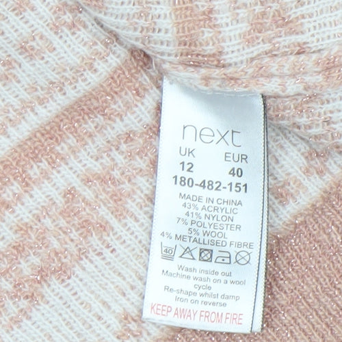Next Womens Pink Fair Isle Knit Jumper UK 12 Winter Pullover