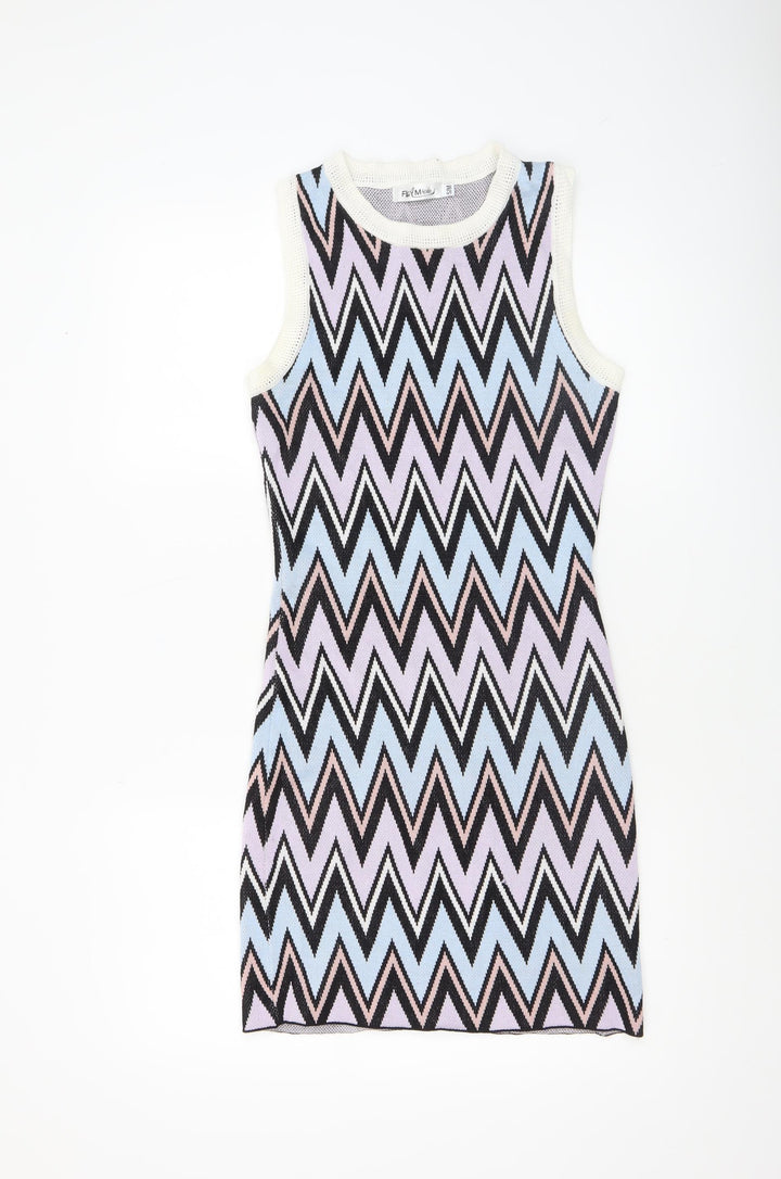 FLAM Mode Women’s Multicoloured Chevron Bodycon Mini Dress S