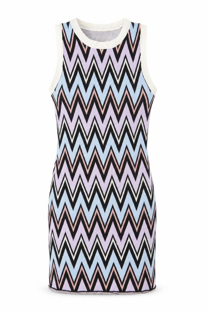 Front view of FLAM Mode Women’s Multicoloured Chevron Bodycon Mini Dress S