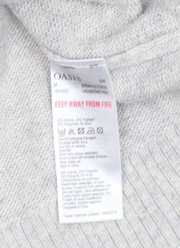 Oasis Women’s Grey Reindeer Sequin Jumper Size M Crew Neck Knitwear