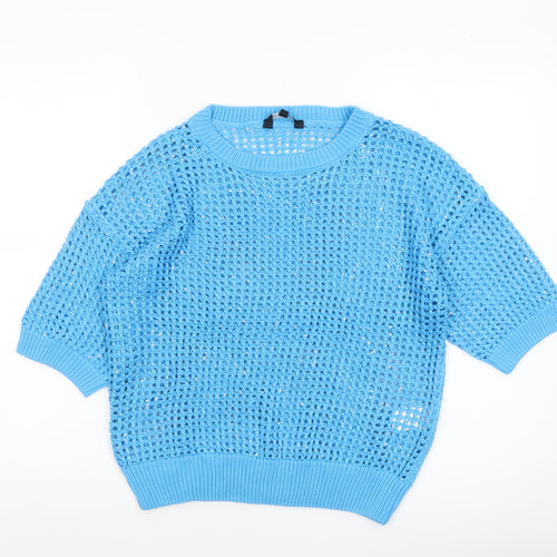 Peacocks Women's Blue Open-Knit Sequin Pullover Jumper Size M