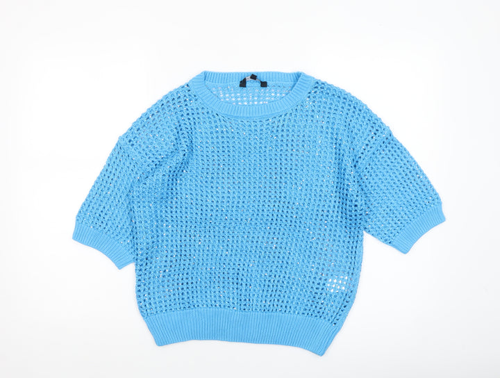 Peacocks Women's Blue Open-Knit Sequin Pullover Jumper Size M