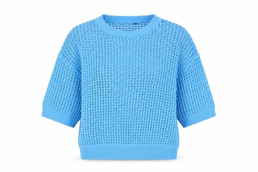 Peacocks Women's Blue Open-Knit Sequin Pullover Jumper Size M