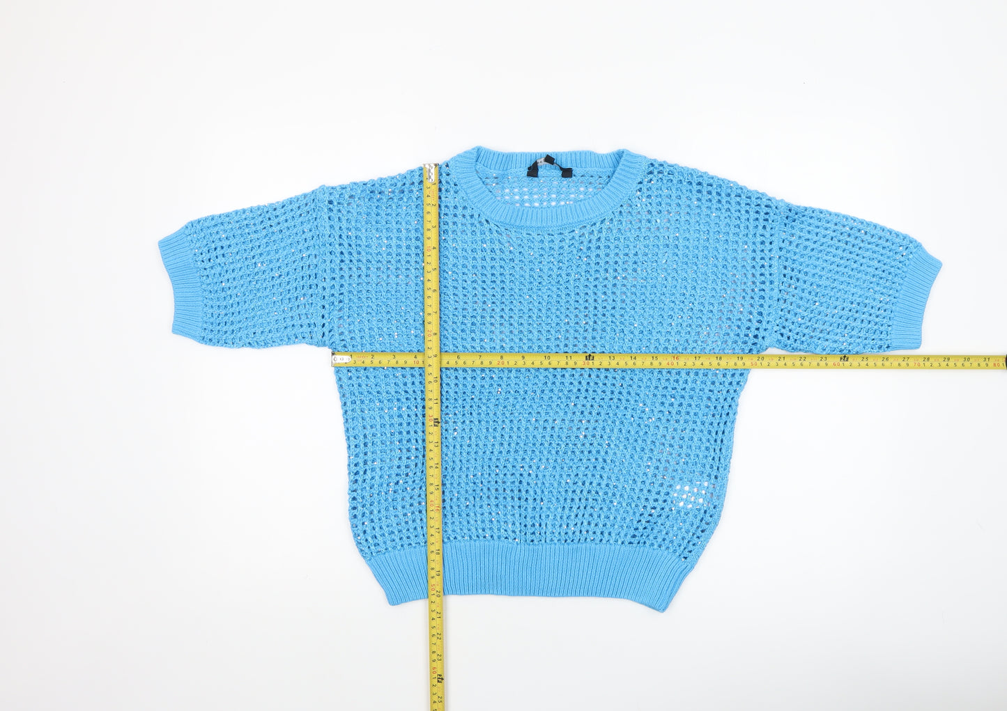 Peacocks Women's Blue Open-Knit Sequin Pullover Jumper Size M