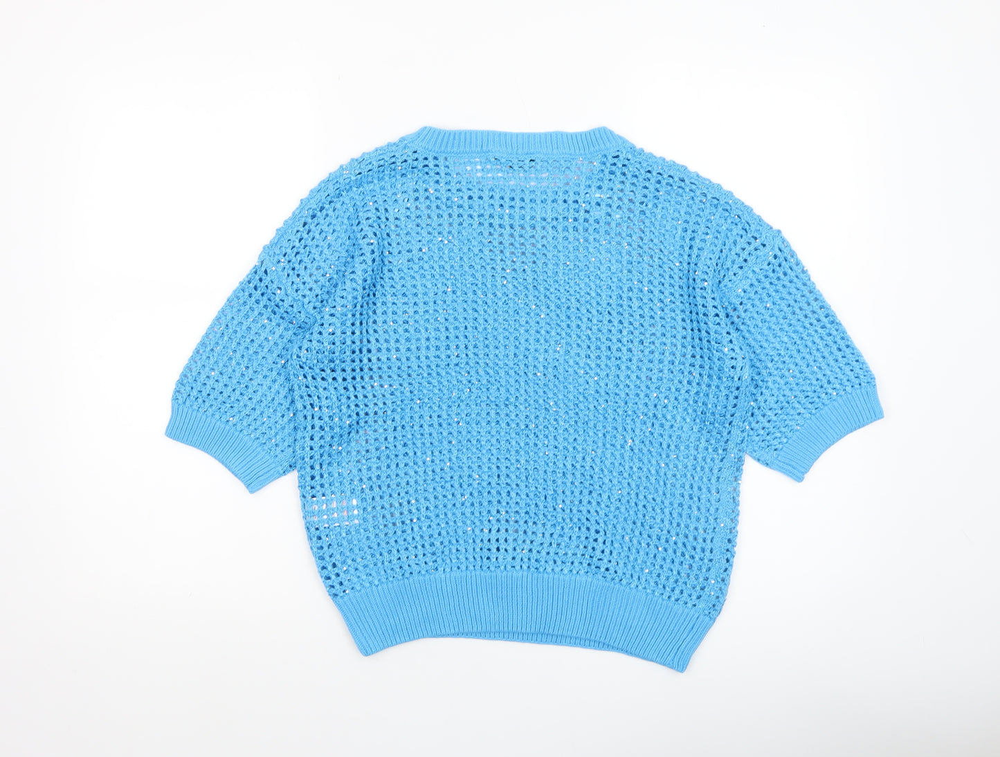 Peacocks Women's Blue Open-Knit Sequin Pullover Jumper Size M