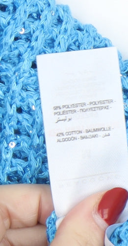 Peacocks Women's Blue Open-Knit Sequin Pullover Jumper Size M