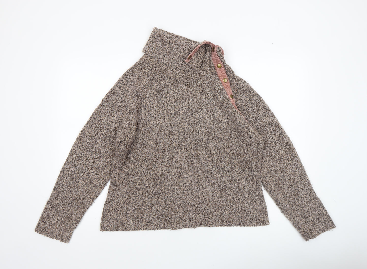 M&Co Women Brown Chunky Knit High Neck Pullover Jumper L