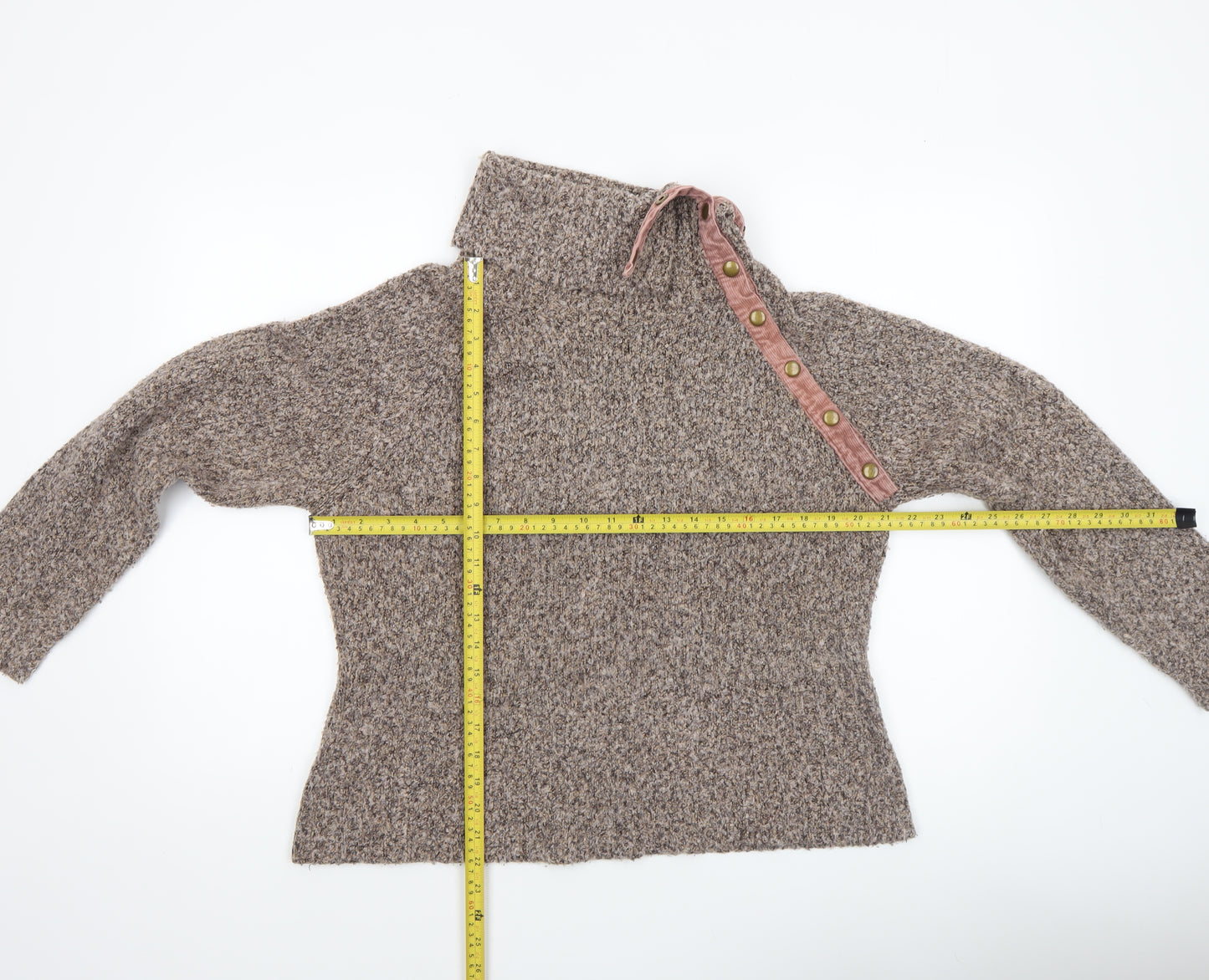 M&Co Women Brown Chunky Knit High Neck Pullover Jumper L