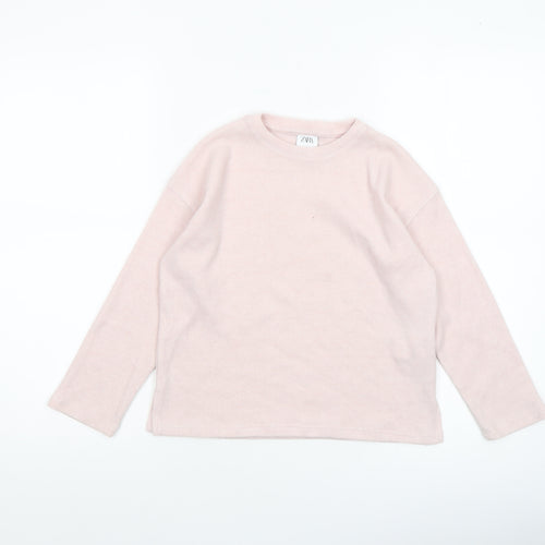 Zara Girls Pink Pullover Jumper 6-7 Years Soft Knit Crew Neck