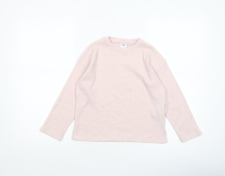 Zara Girls Pink Pullover Jumper 6-7 Years Soft Knit Crew Neck