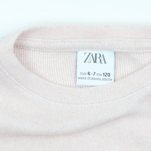 Zara Girls Pink Pullover Jumper 6-7 Years Soft Knit Crew Neck