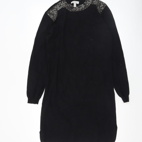 Wild Flower Womens Black Beaded Crew Neck Long Sleeve Pullover Jumper Size L