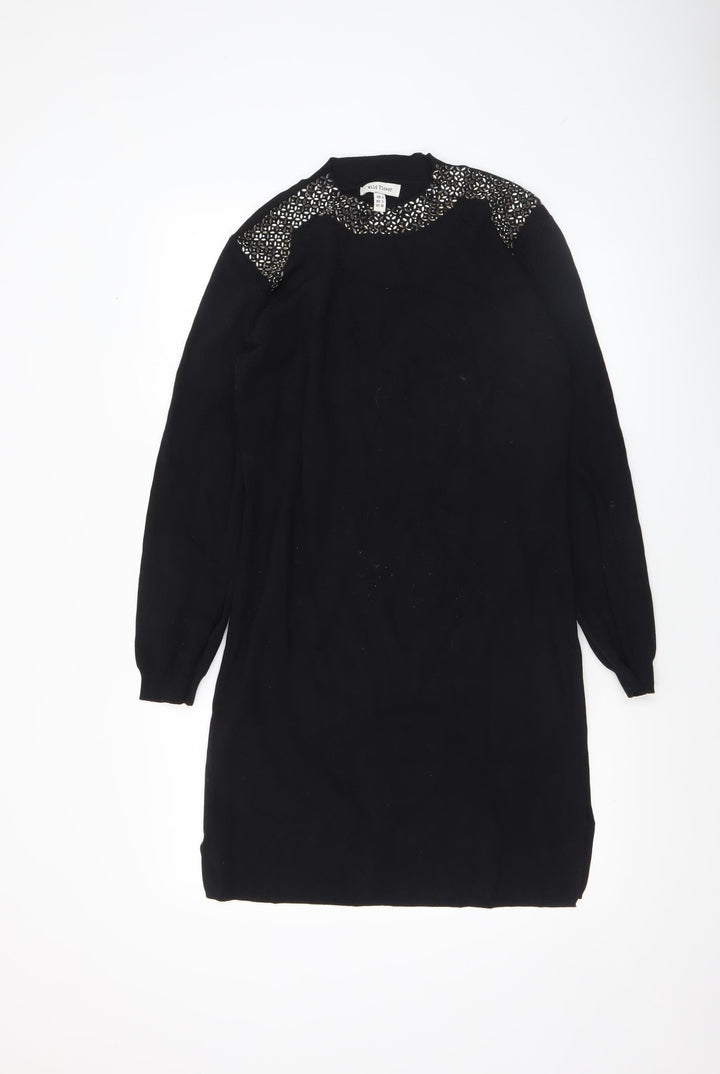 Wild Flower Womens Black Beaded Crew Neck Long Sleeve Pullover Jumper Size L
