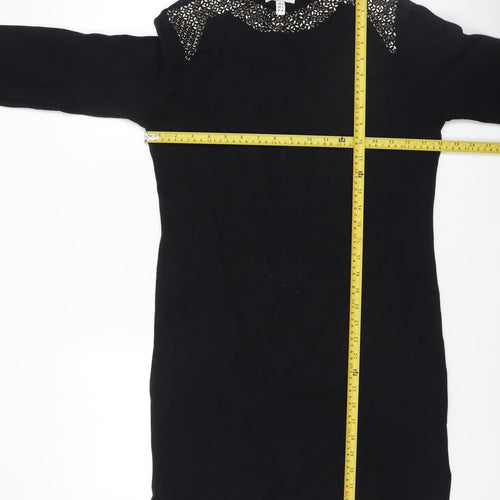 Wild Flower Womens Black Beaded Crew Neck Long Sleeve Pullover Jumper Size L