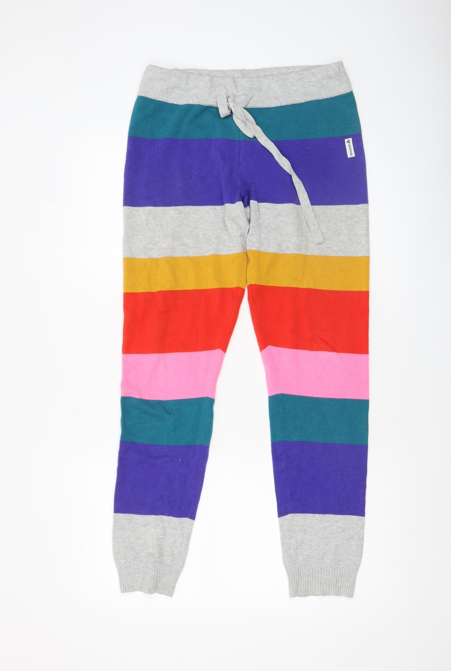 Reebok Womens Multicoloured Striped Cotton Joggers S