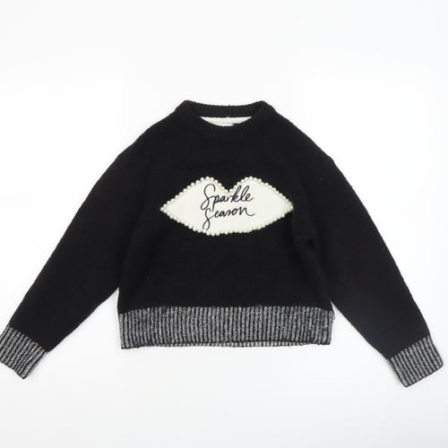 River Island Girls Black Sparkle Season Beaded Pullover Jumper 7-8 Years