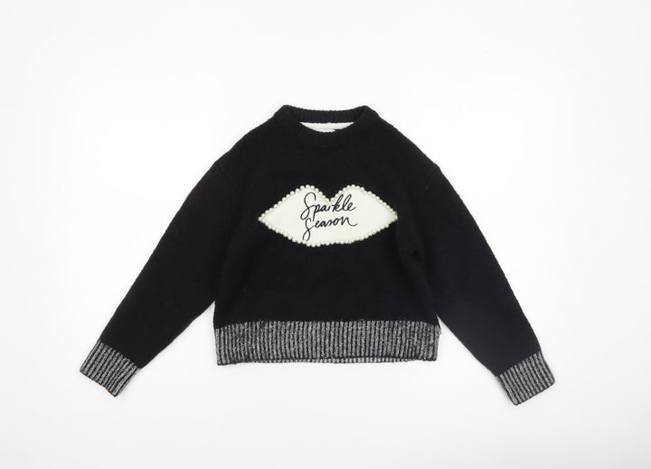River Island Girls Black Sparkle Season Beaded Pullover Jumper 7-8 Years