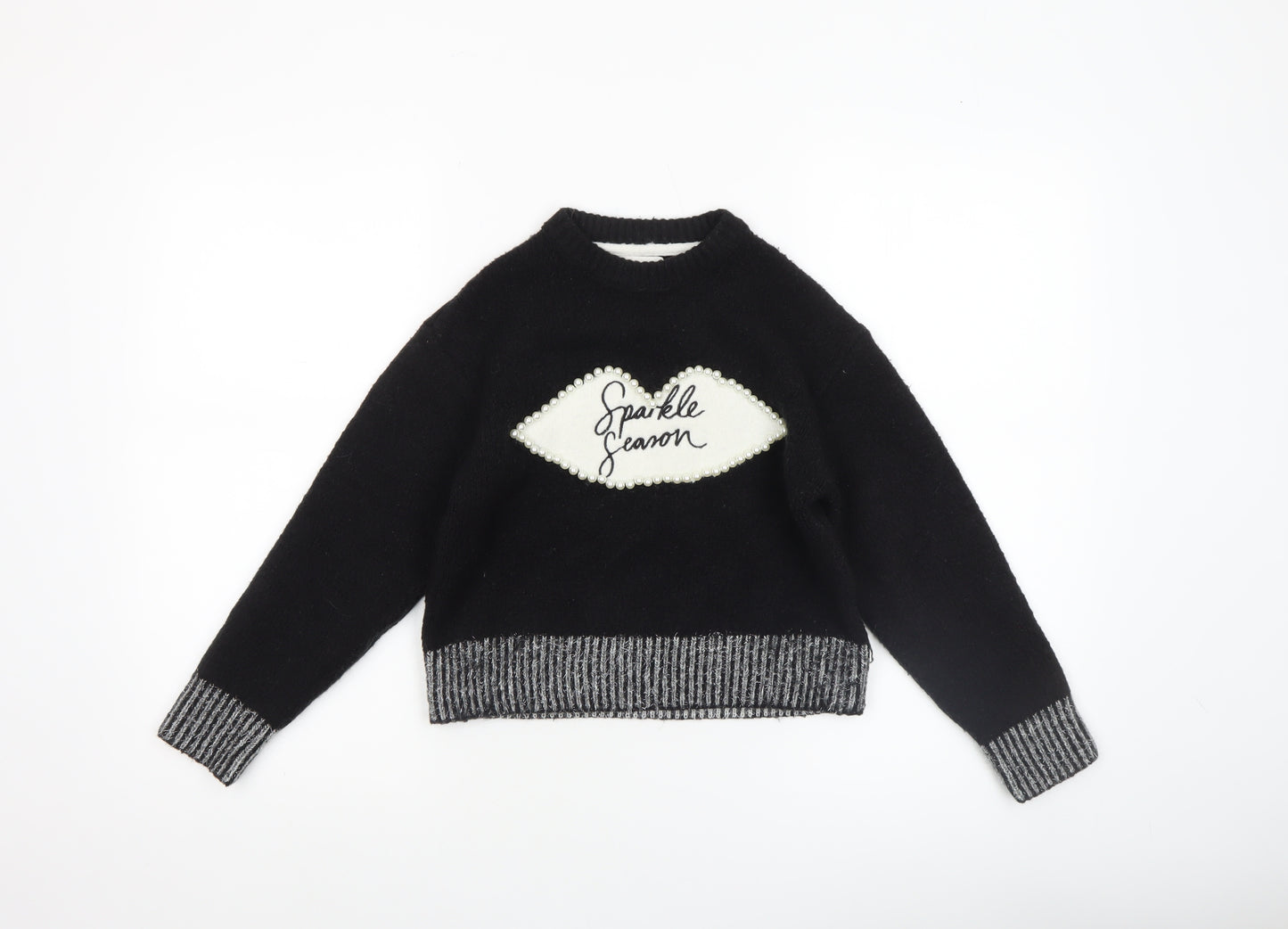 River Island Girls Black Sparkle Season Beaded Pullover Jumper 7-8 Years
