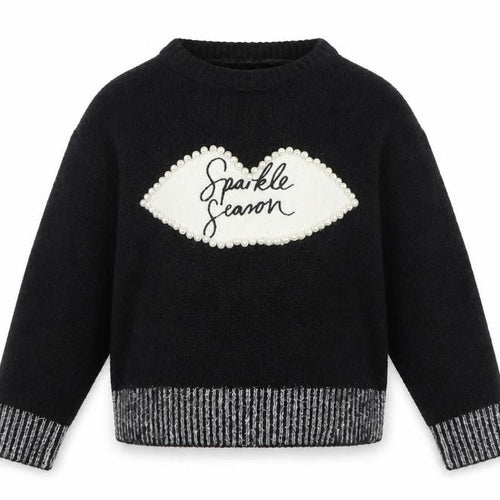 River Island Girls Black Sparkle Season Beaded Pullover Jumper 7-8 Years