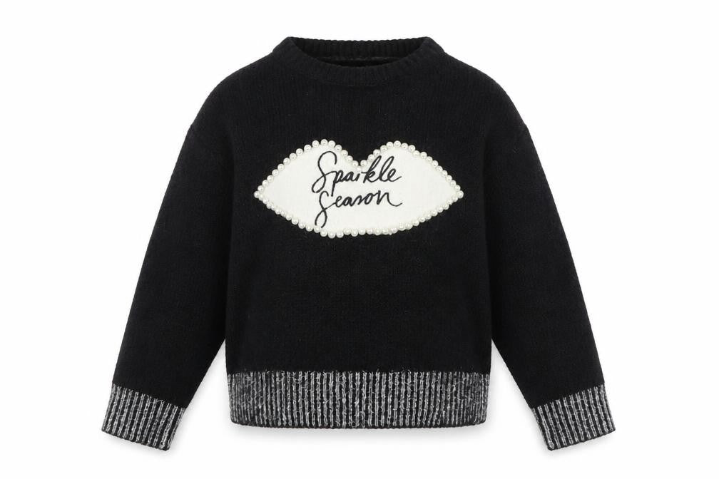 River Island Girls Black Sparkle Season Beaded Pullover Jumper 7-8 Years