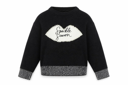 Front view of River Island girls’ black sparkle season beaded jumper 7-8 years