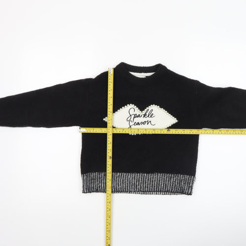 River Island Girls Black Sparkle Season Beaded Pullover Jumper 7-8 Years