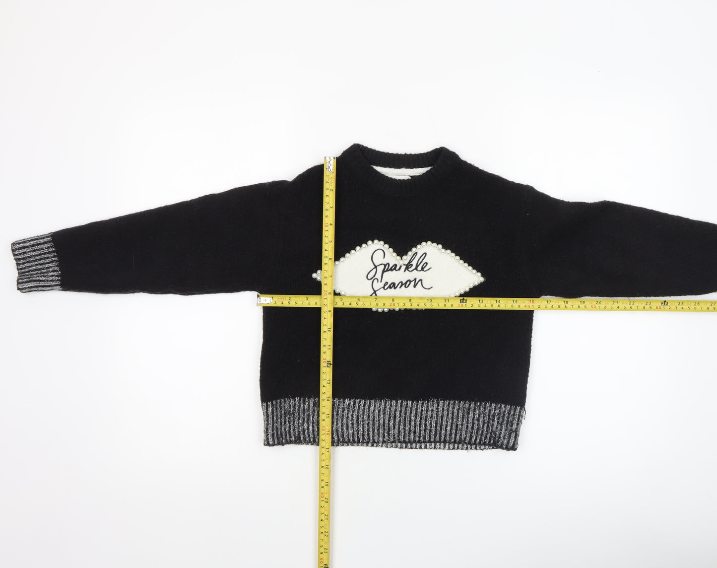 River Island Girls Black Sparkle Season Beaded Pullover Jumper 7-8 Years
