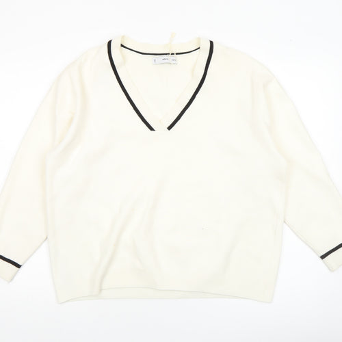 MNG Women's Ivory V-Neck Knit Jumper Size S Classic Style