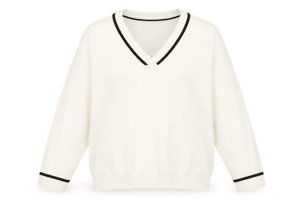 Front view of Mango Women's Ivory V-Neck Knit Jumper, size S, Classic Style