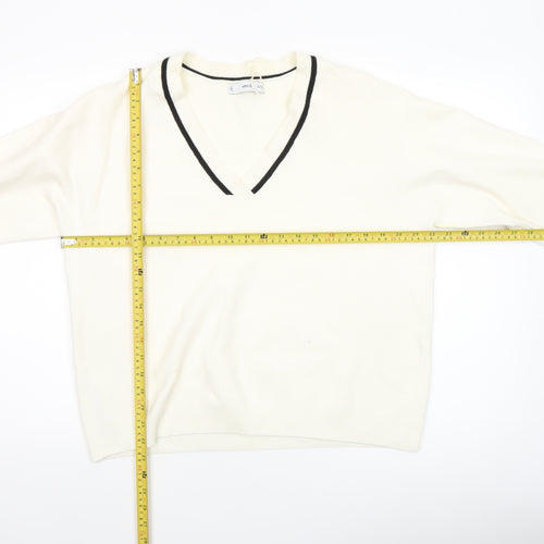 MNG Women's Ivory V-Neck Knit Jumper Size S Classic Style