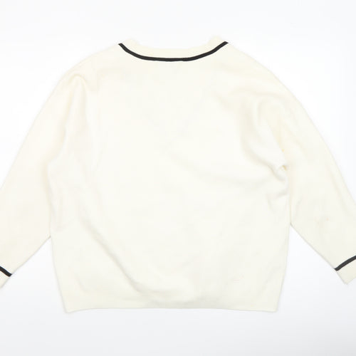 MNG Women's Ivory V-Neck Knit Jumper Size S Classic Style