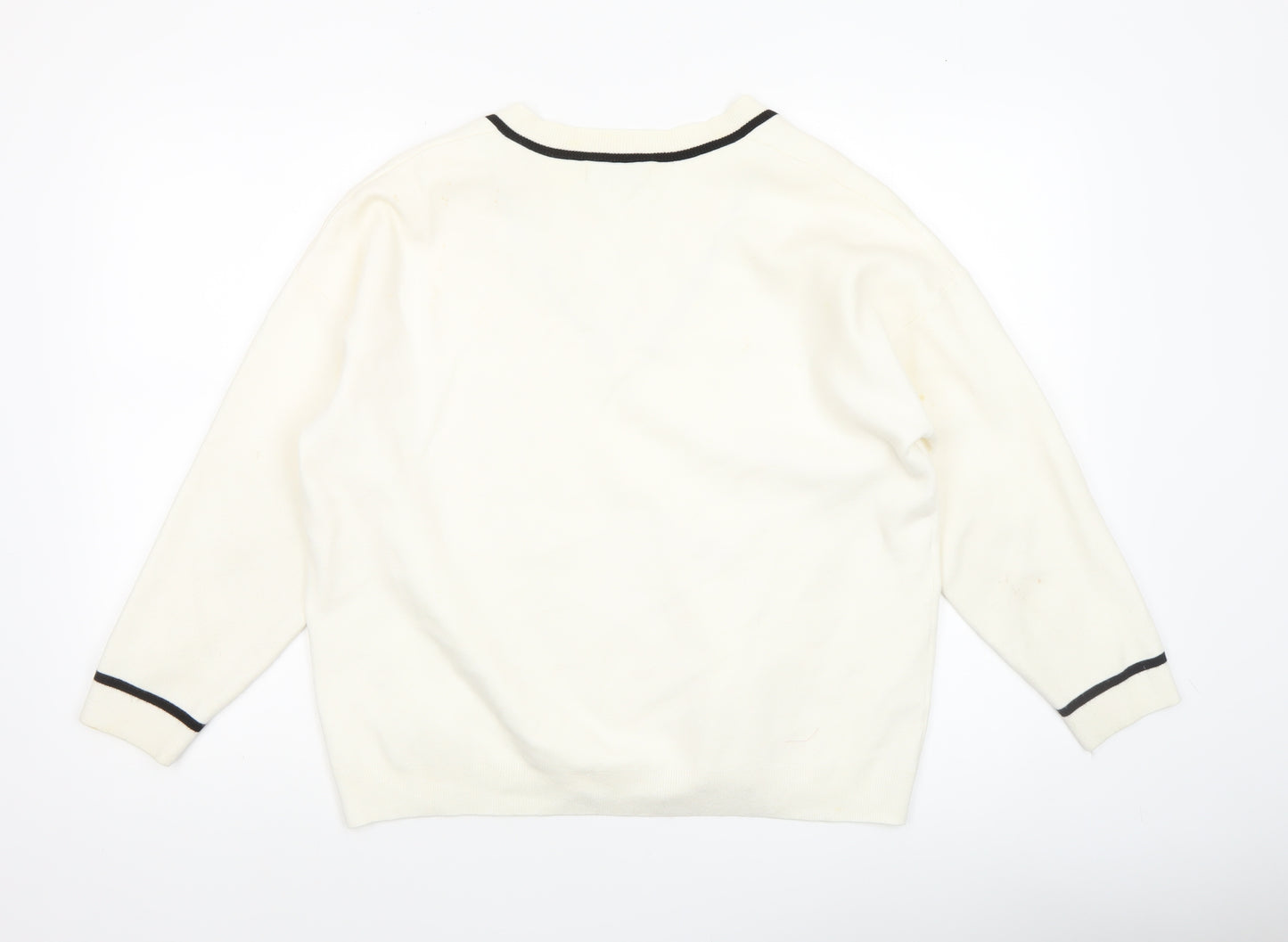 MNG Women's Ivory V-Neck Knit Jumper Size S Classic Style