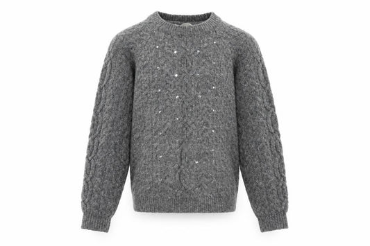 Front view of John Lewis girls’ grey cable knit jumper age 12 years