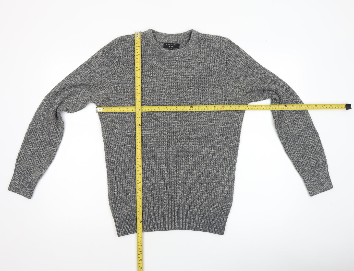 New Look Men Grey Chunky Knit Crew Neck Jumper XS
