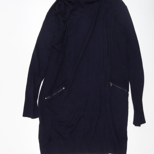 John Rocha Women's Blue Cowl Neck Long Sleeve Tunic Jumper Size 16