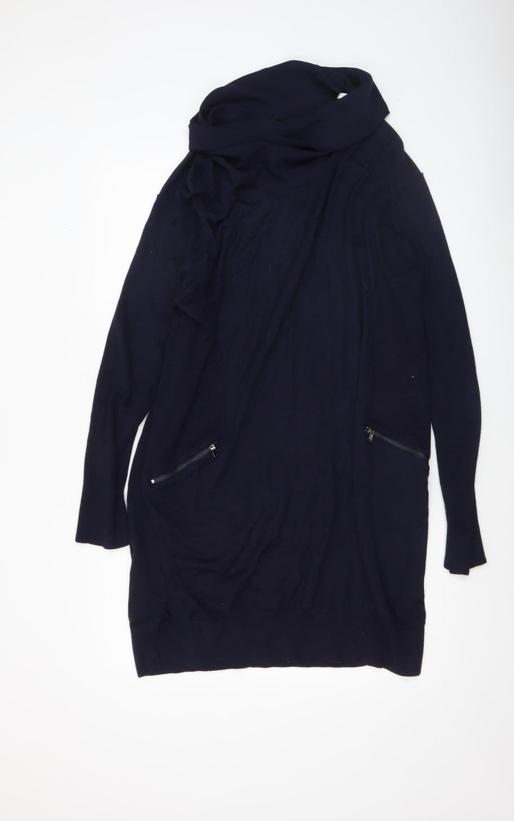 John Rocha Women's Blue Cowl Neck Long Sleeve Tunic Jumper Size 16