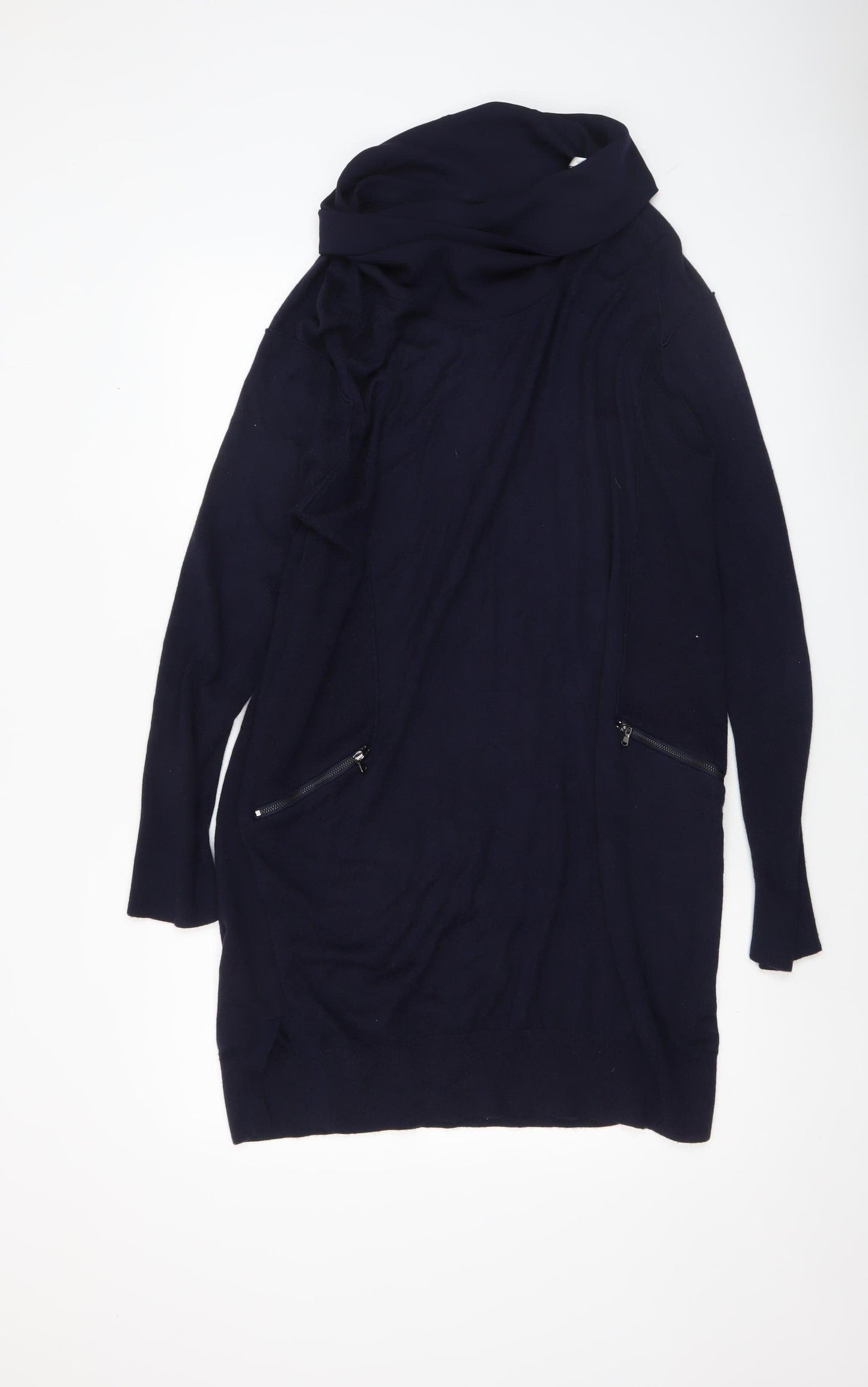 John Rocha Women's Blue Cowl Neck Long Sleeve Tunic Jumper Size 16
