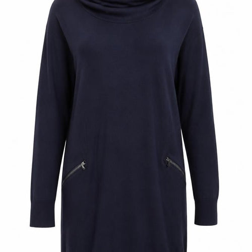 John Rocha Women's Blue Cowl Neck Long Sleeve Tunic Jumper Size 16