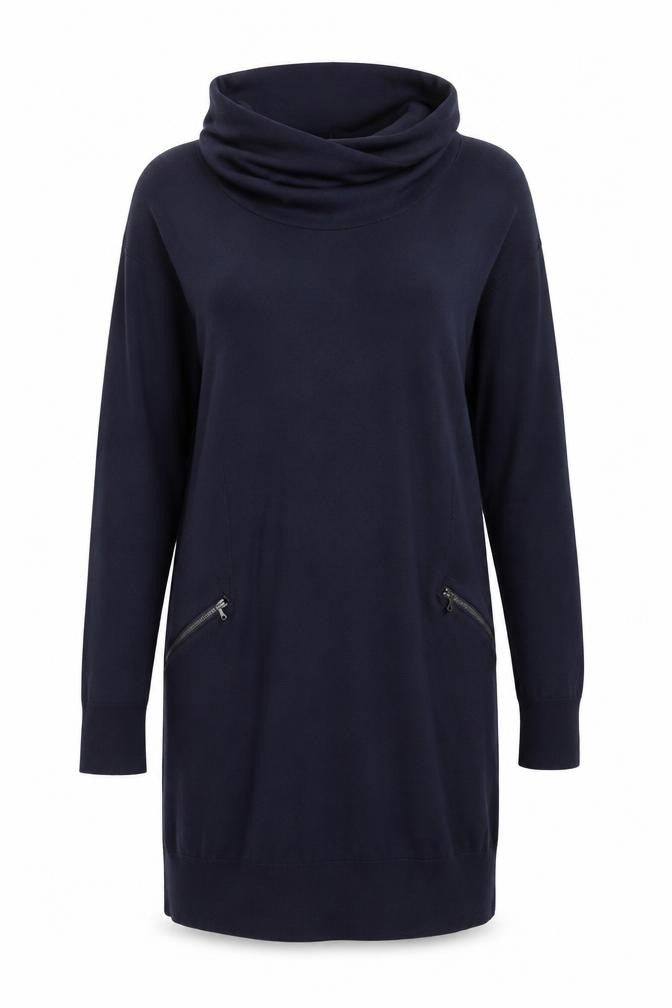John Rocha Women's Blue Cowl Neck Long Sleeve Tunic Jumper Size 16