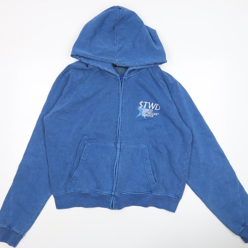 STWD Blue Men’s Full Zip Hoodie S Graphic Print Cotton Blend
