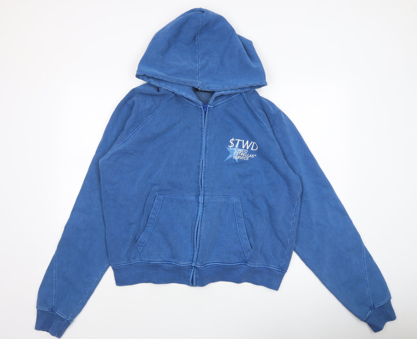 STWD Blue Men’s Full Zip Hoodie S Graphic Print Cotton Blend