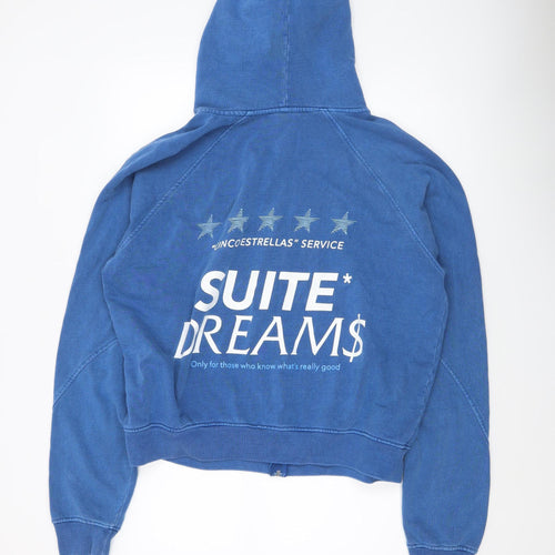 STWD Blue Men’s Full Zip Hoodie S Graphic Print Cotton Blend
