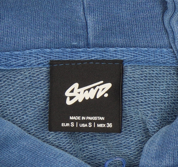 STWD Blue Men’s Full Zip Hoodie S Graphic Print Cotton Blend