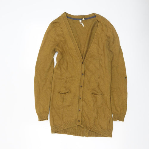 White Stuff Women's Brown V-Neck Buttoned Long Sleeve Cardigan Size 8